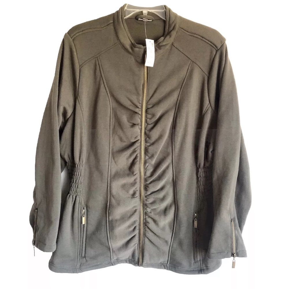 Avenue Ruched Fleece Lined Zip Front Jacket 22/24